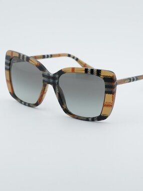 Burberry BE4456 416311 Sunglasses Check Sand Square Frame, Grey Lenses